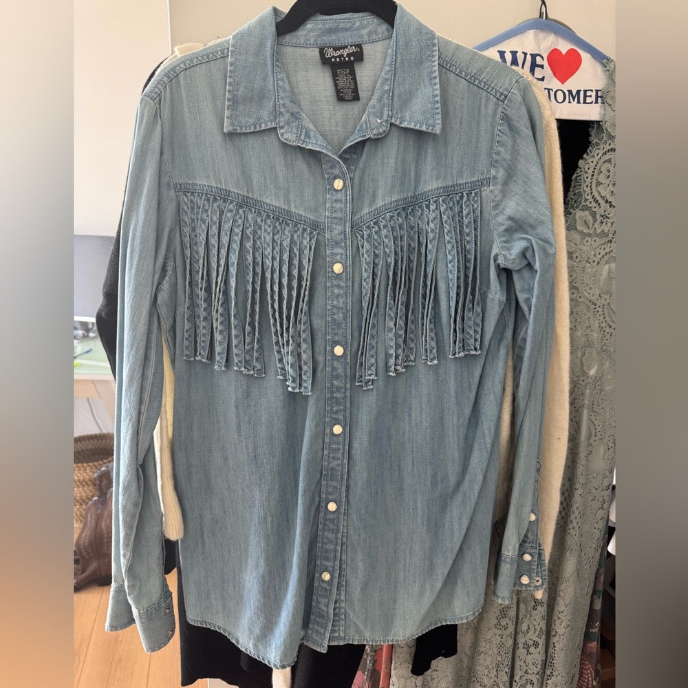 Denim Shirt with Fringe Detail